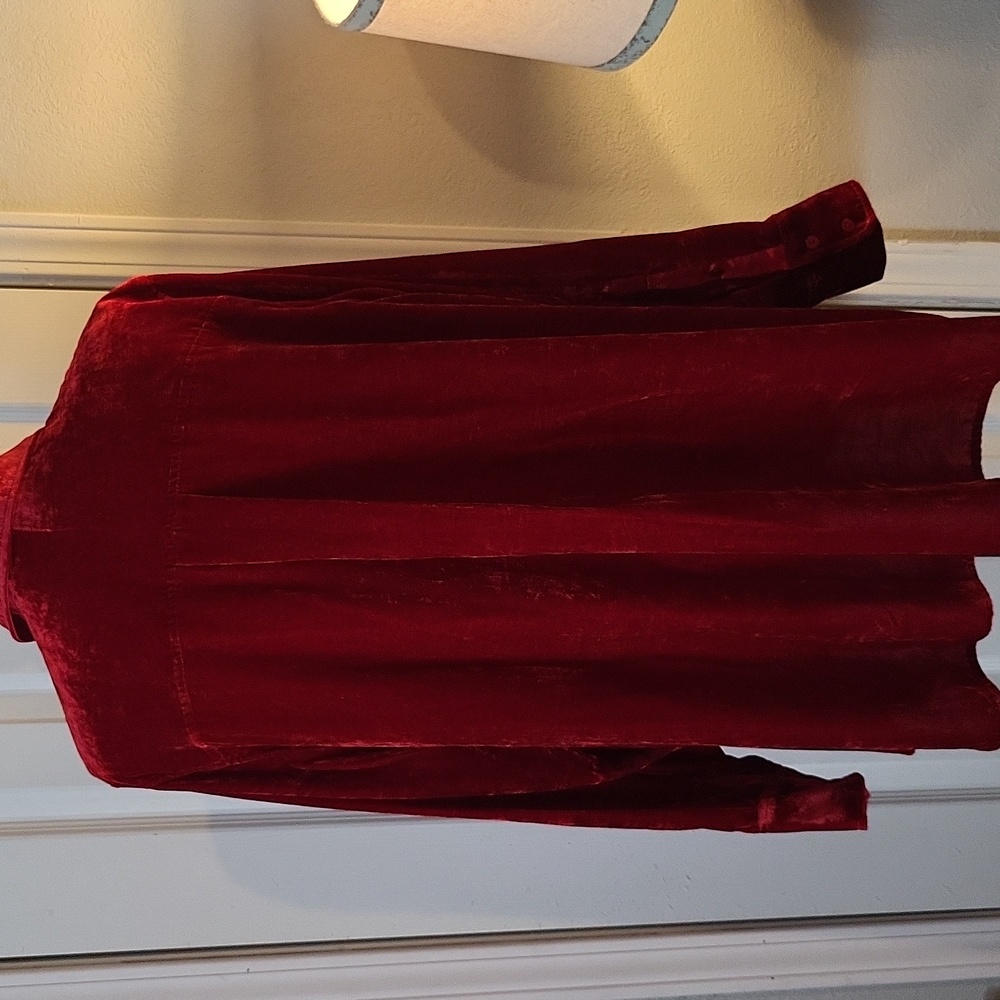 John Mark Scarlet Velvet Button Down Blouse - Picture 3 of 8